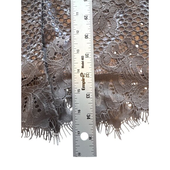 Bebe Grey Silver Lace Longline Blazer Coat Jacket L Sheer Scalloped Hem Dressy - Picture 7 of 14